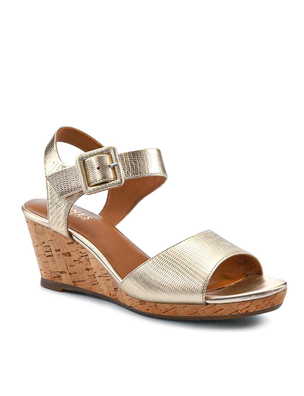 Leather Metallic Ankle Strap Wedge Sandals 5 of 7