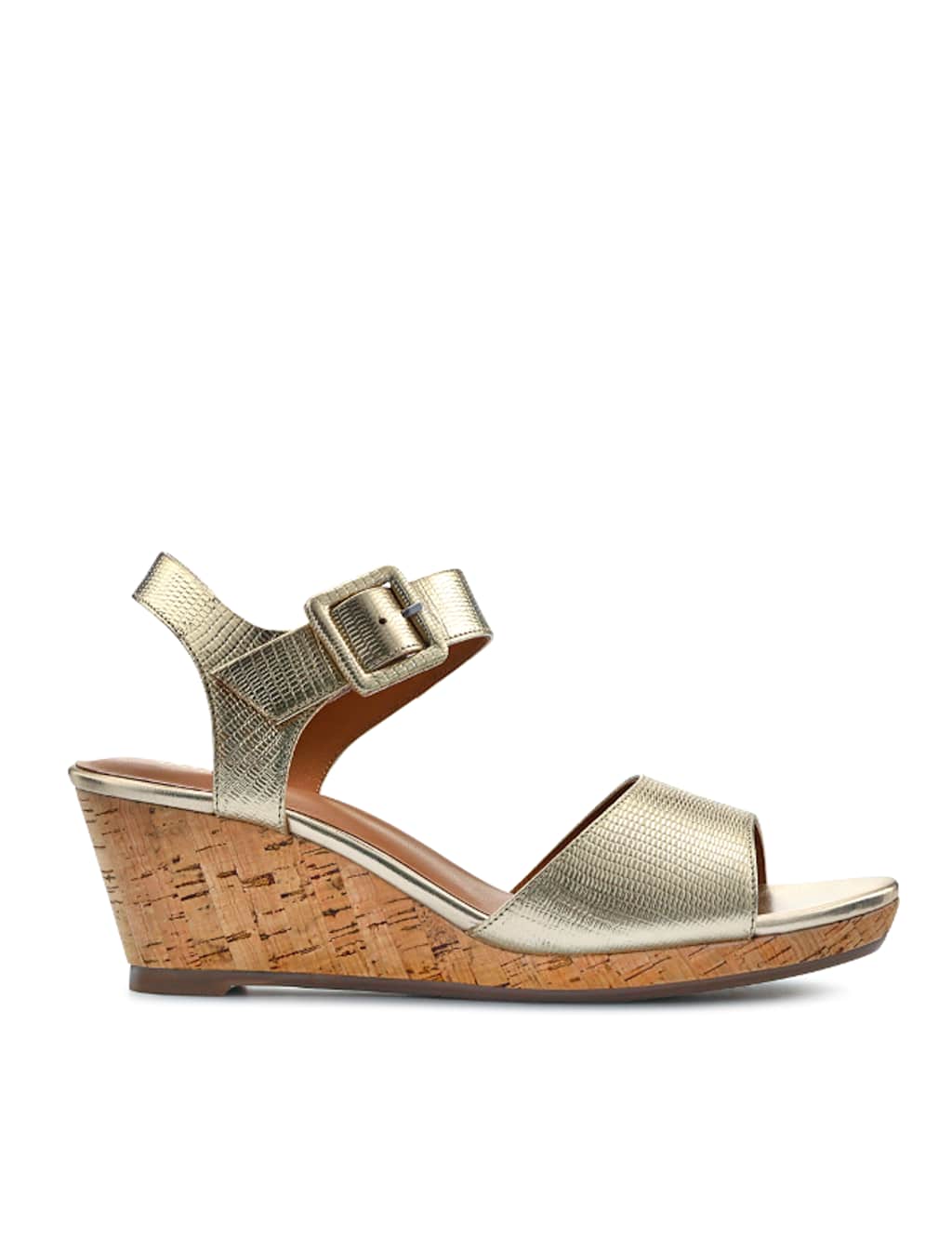 Leather Metallic Ankle Strap Wedge Sandals 2 of 7