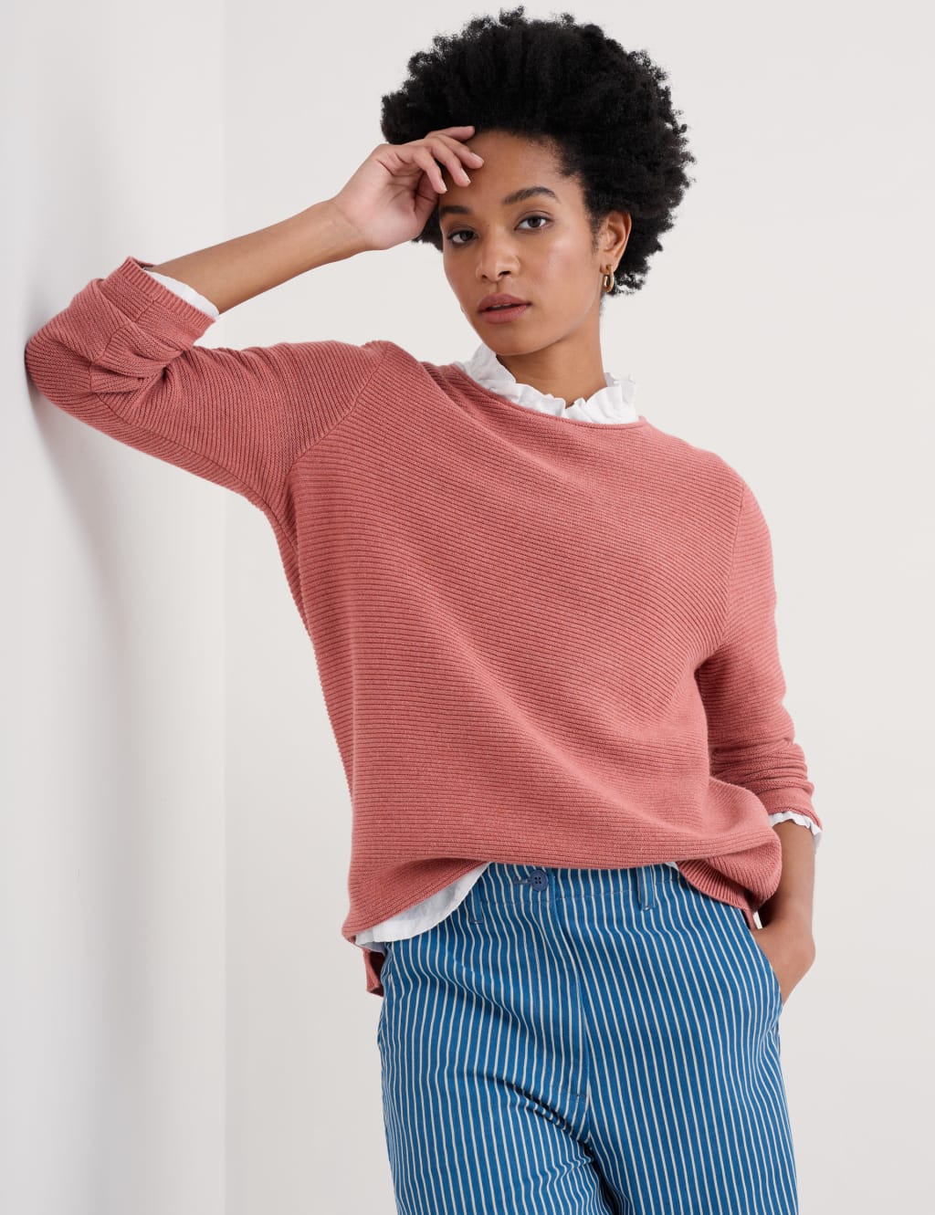 Pure Cotton Textured Crew Neck Jumper 3 of 4
