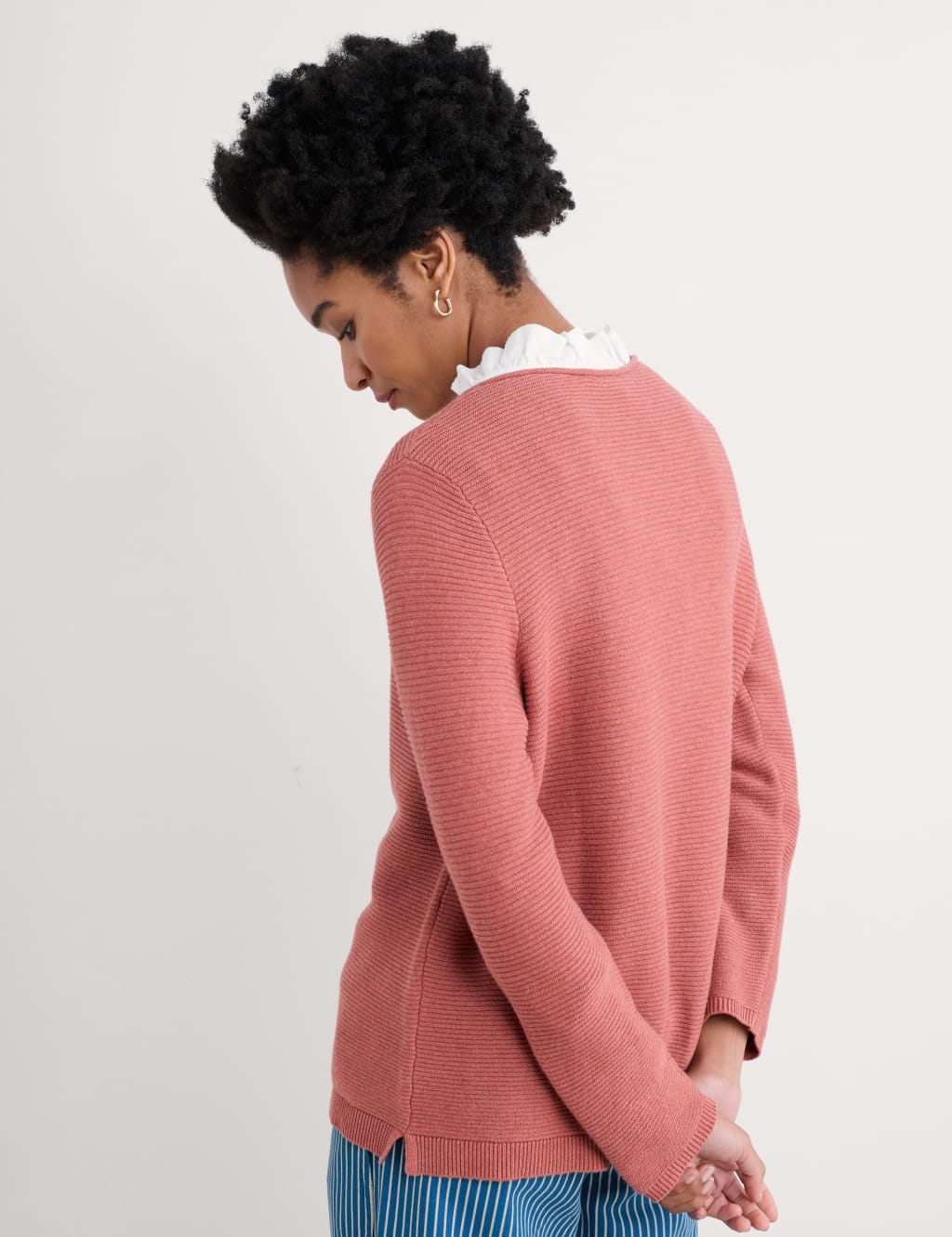 Pure Cotton Textured Crew Neck Jumper 4 of 4