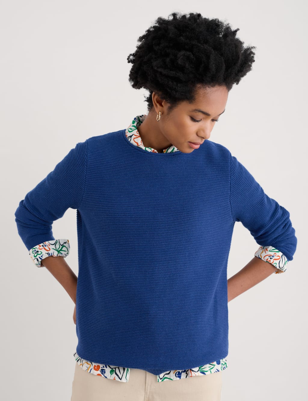 Pure Cotton Textured Crew Neck Jumper 4 of 4