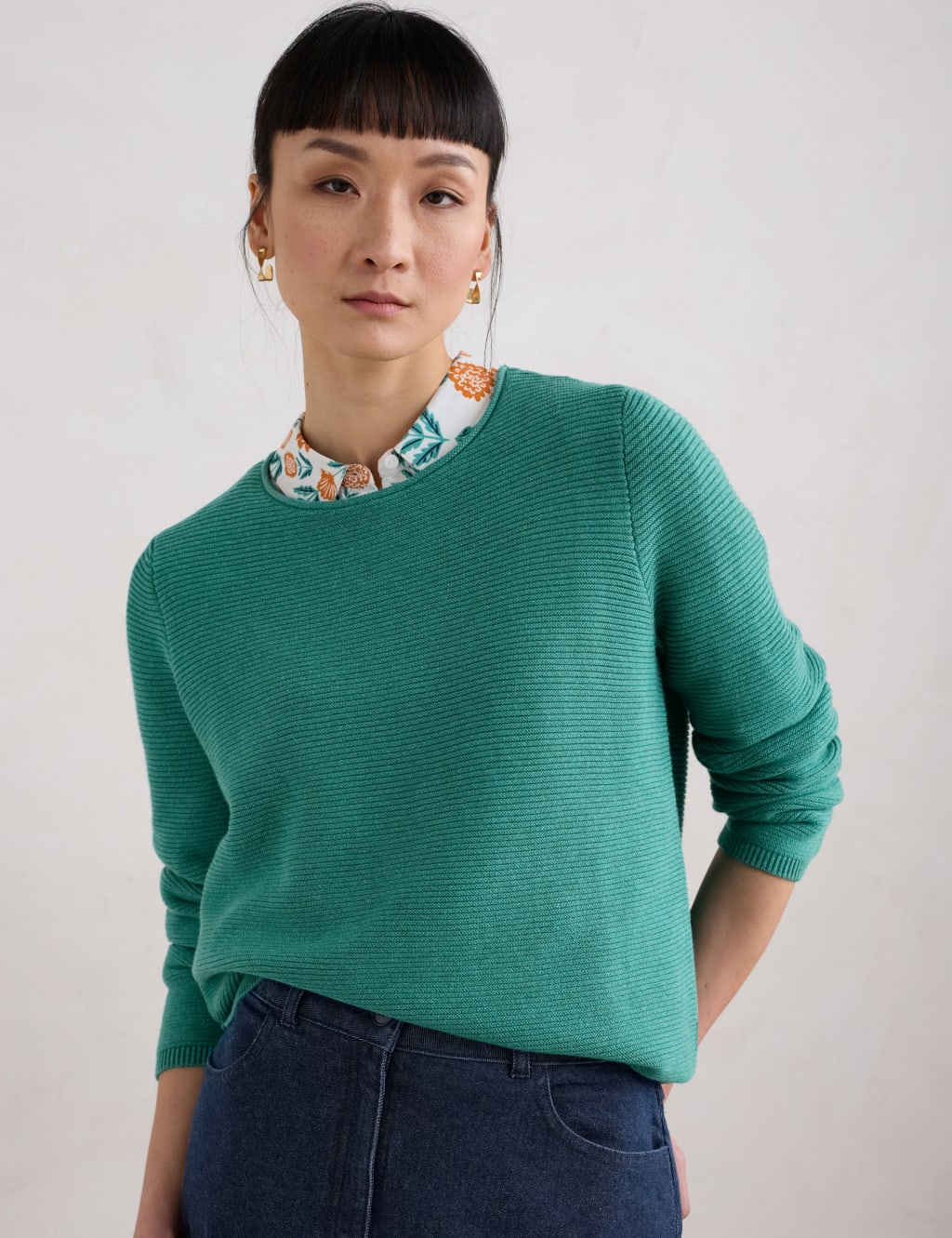 Pure Cotton Textured Crew Neck Jumper 4 of 6