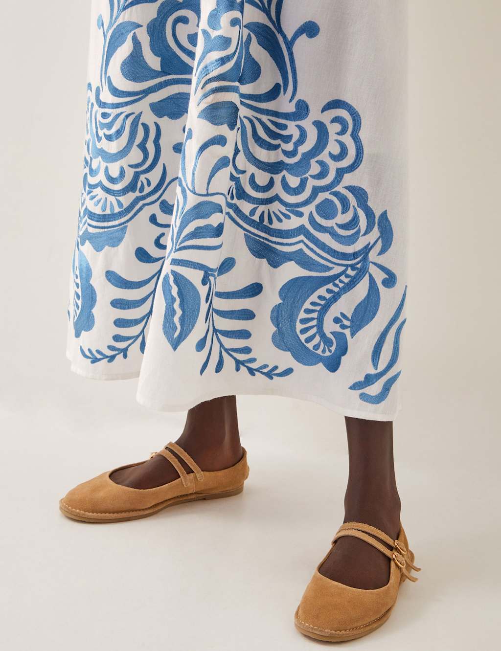 Cotton Rich Embroidered Midi Waisted Dress 3 of 4