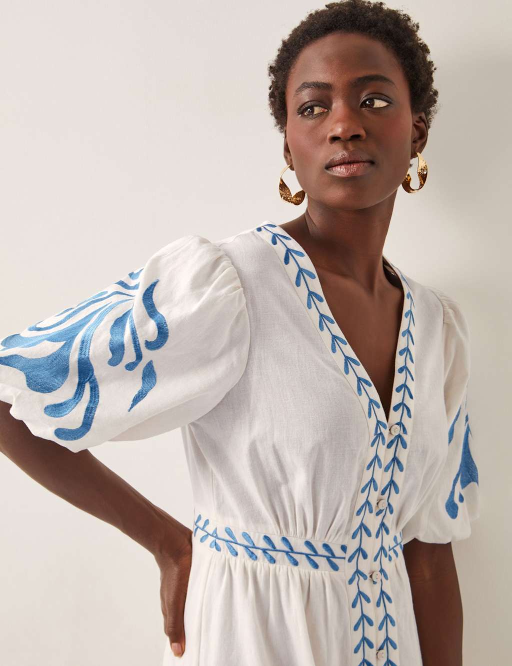 Cotton Rich Embroidered Midi Waisted Dress 4 of 4