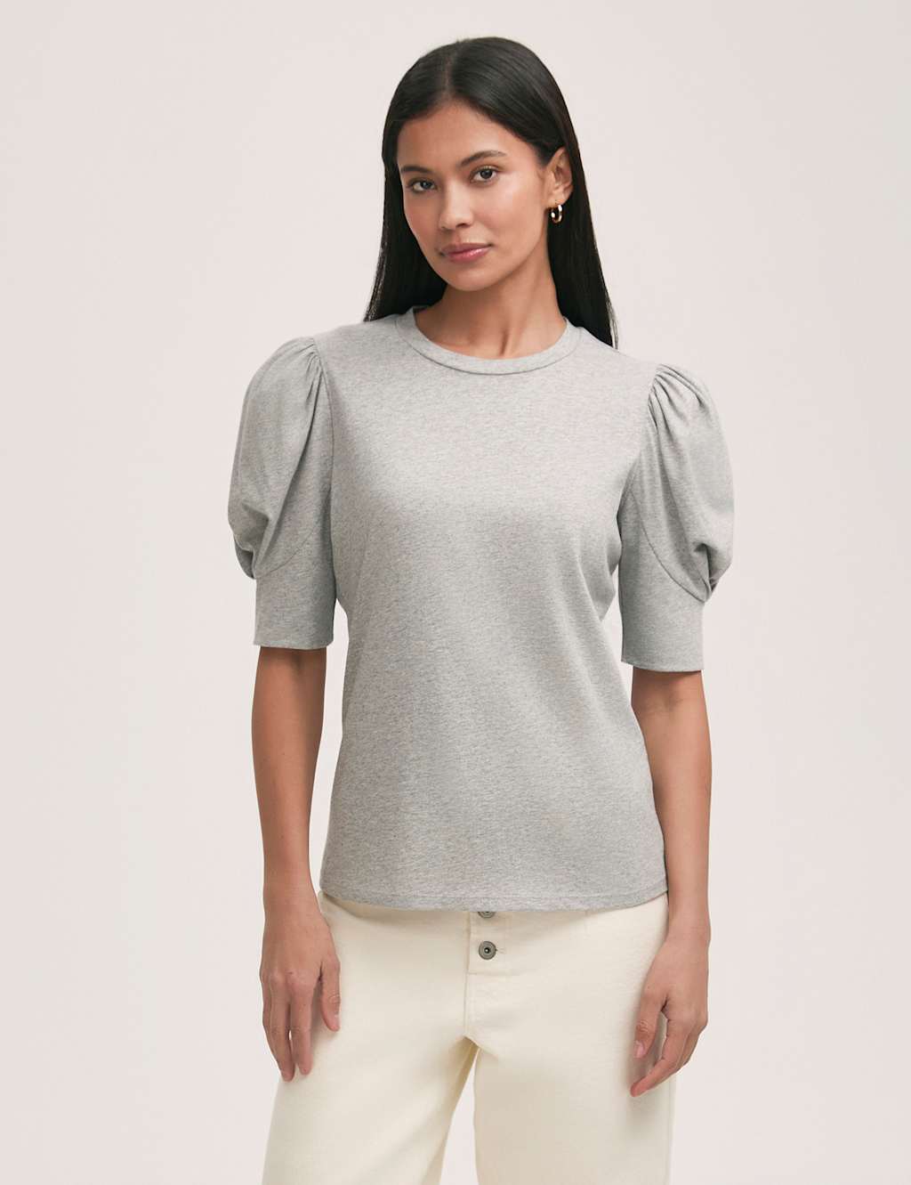 Pure Cotton Jersey Draped Puff Sleeve Top 3 of 3