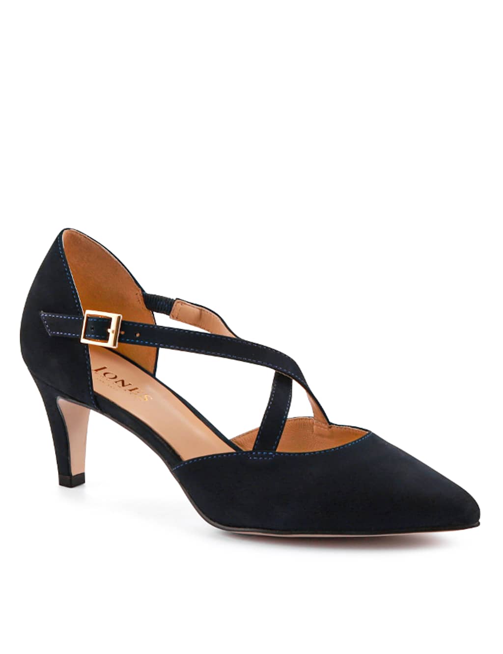 Leather Metallic Strappy Kitten Heel Pointed Court Shoes 5 of 7