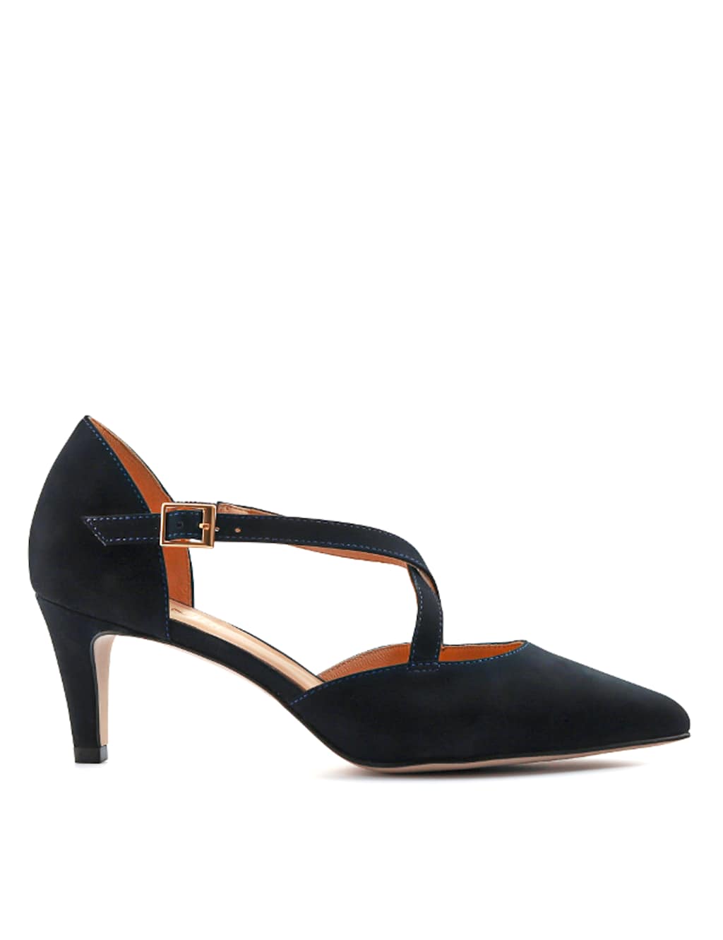 Leather Metallic Strappy Kitten Heel Pointed Court Shoes 2 of 7