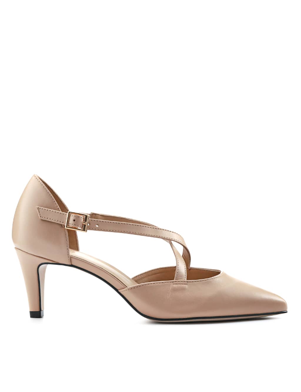 Leather Metallic Strappy Kitten Heel Pointed Court Shoes 2 of 7