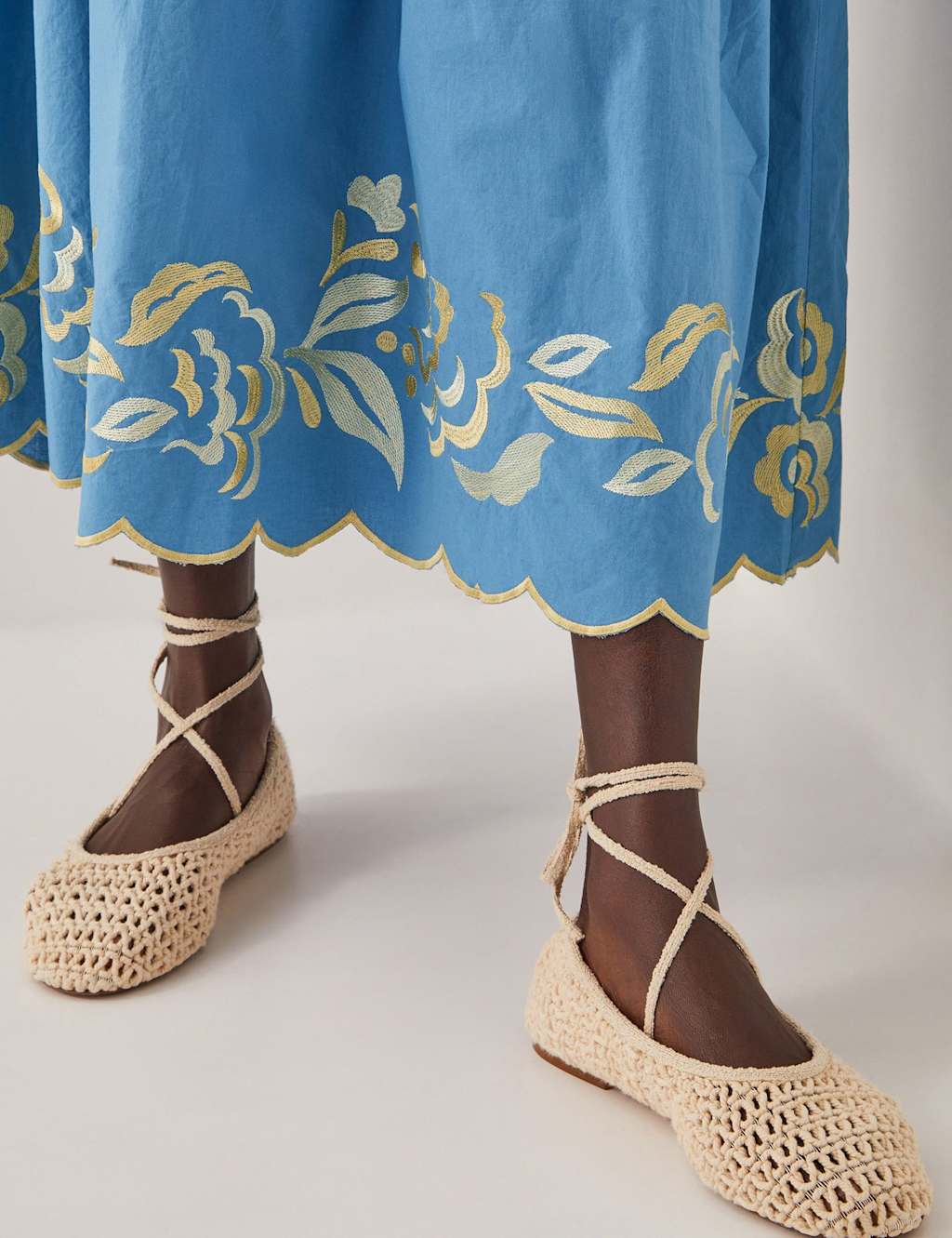 Pure Cotton Embroidered Midi Waisted Dress 2 of 4