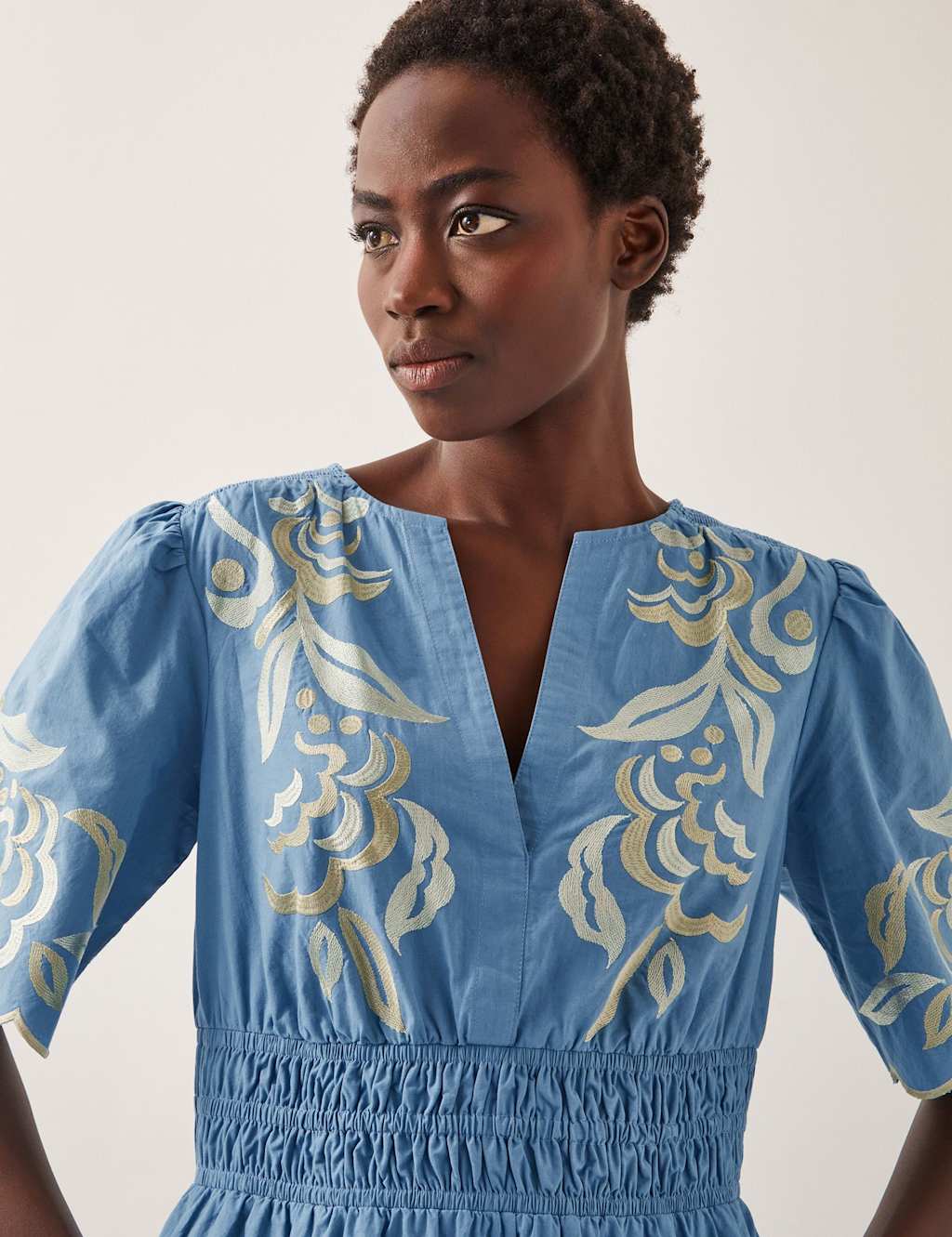 Pure Cotton Embroidered Midi Waisted Dress 3 of 4