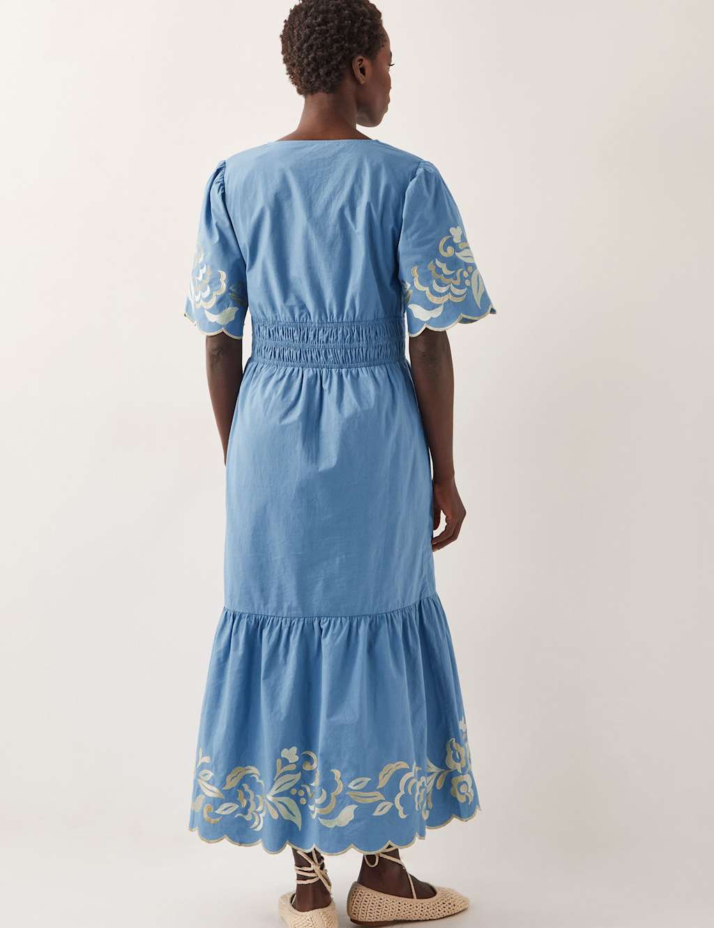 Pure Cotton Embroidered Midi Waisted Dress 4 of 4