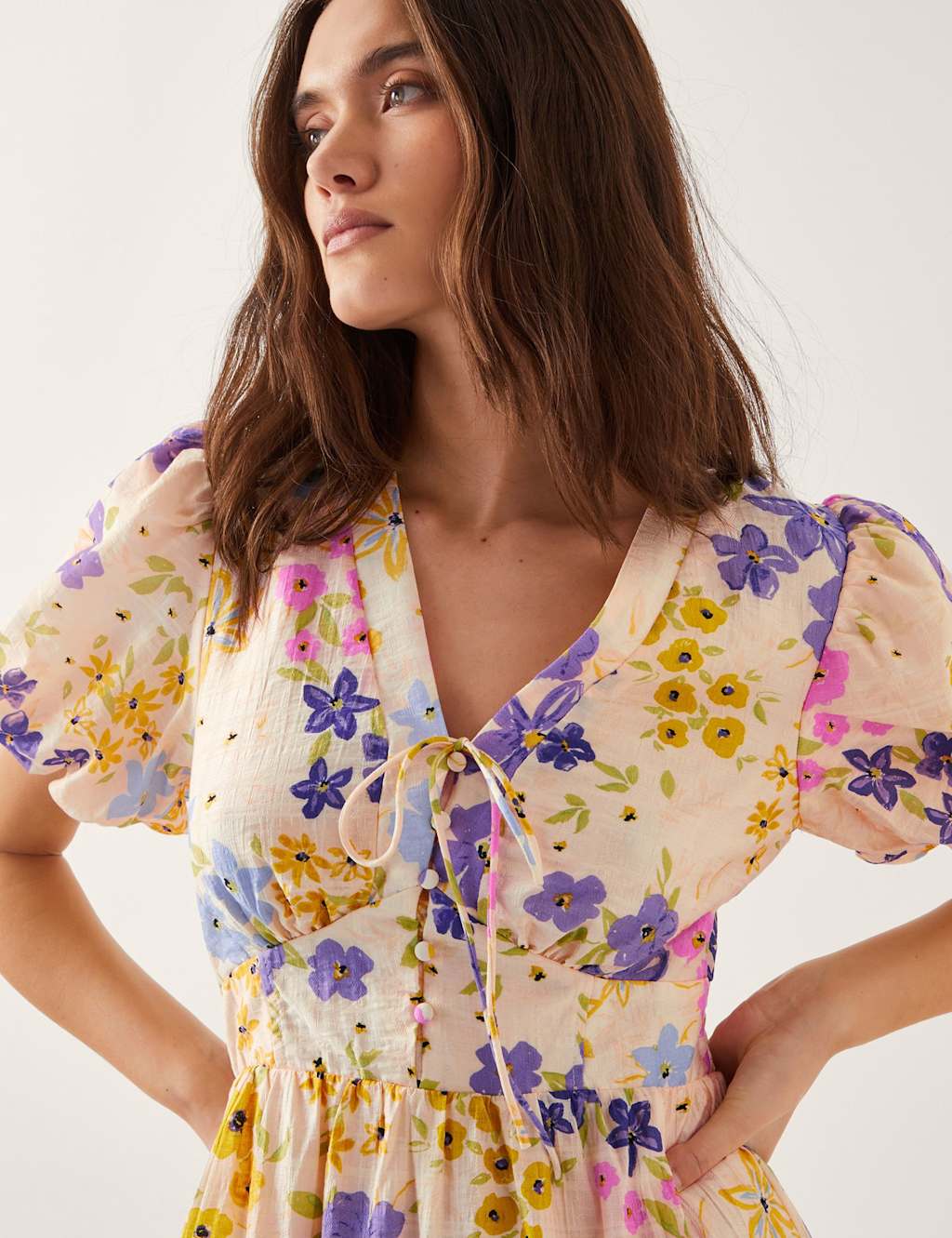 Floral V-Neck Midi Waisted Dress 3 of 5