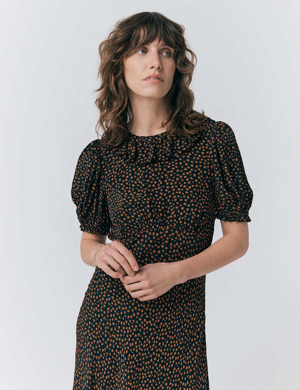 Floral Ruffle Collar Midi Smock Dress 3 of 4