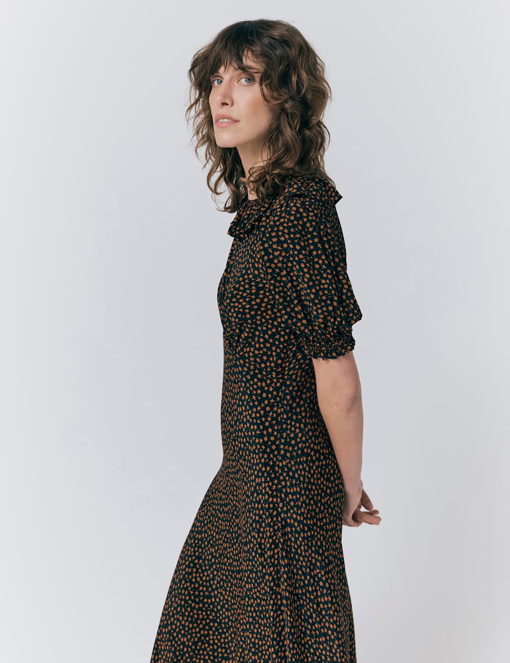 Floral Ruffle Collar Midi Smock Dress 4 of 4