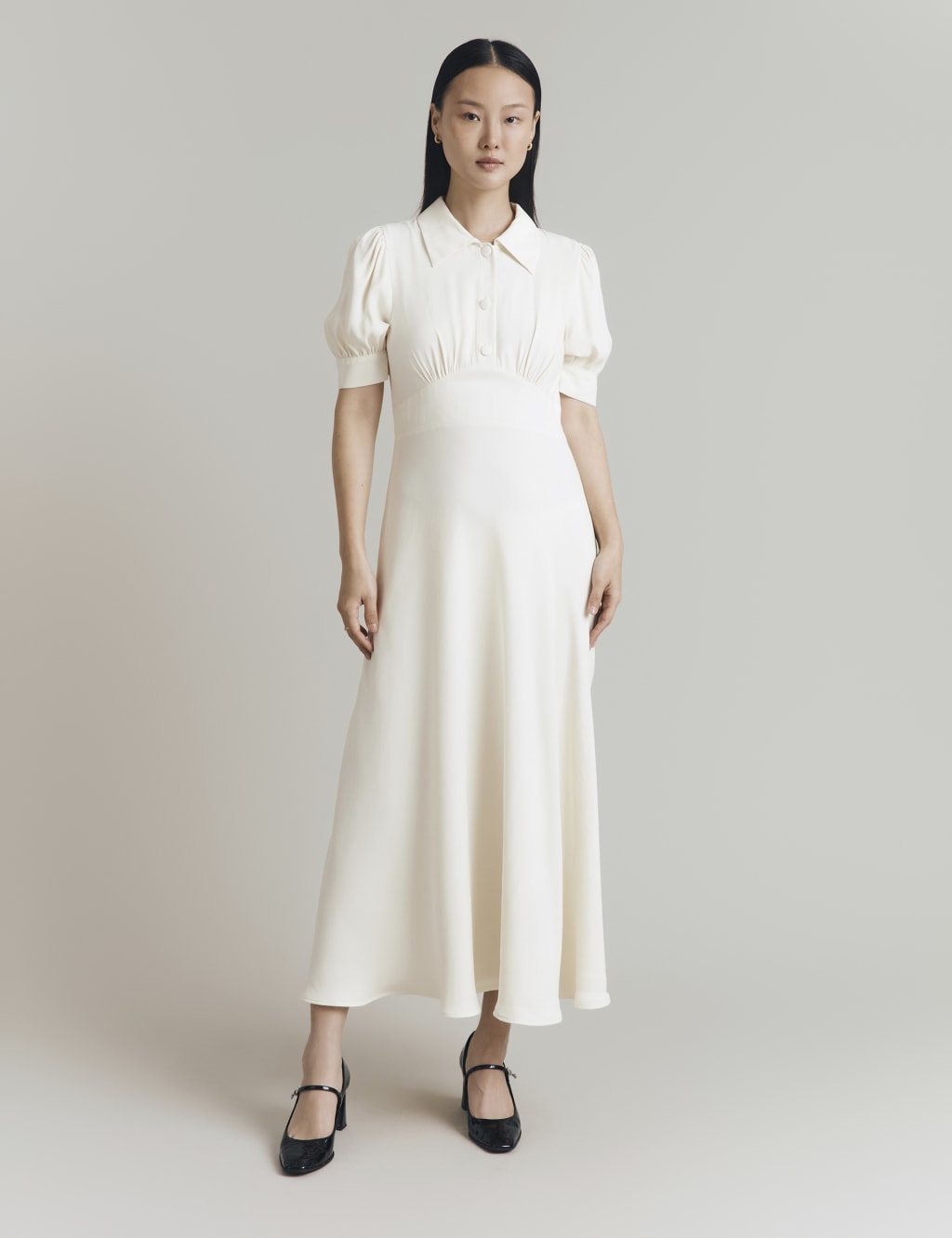 Crepe Puff Sleeve Midi Tea Dress 3 of 4
