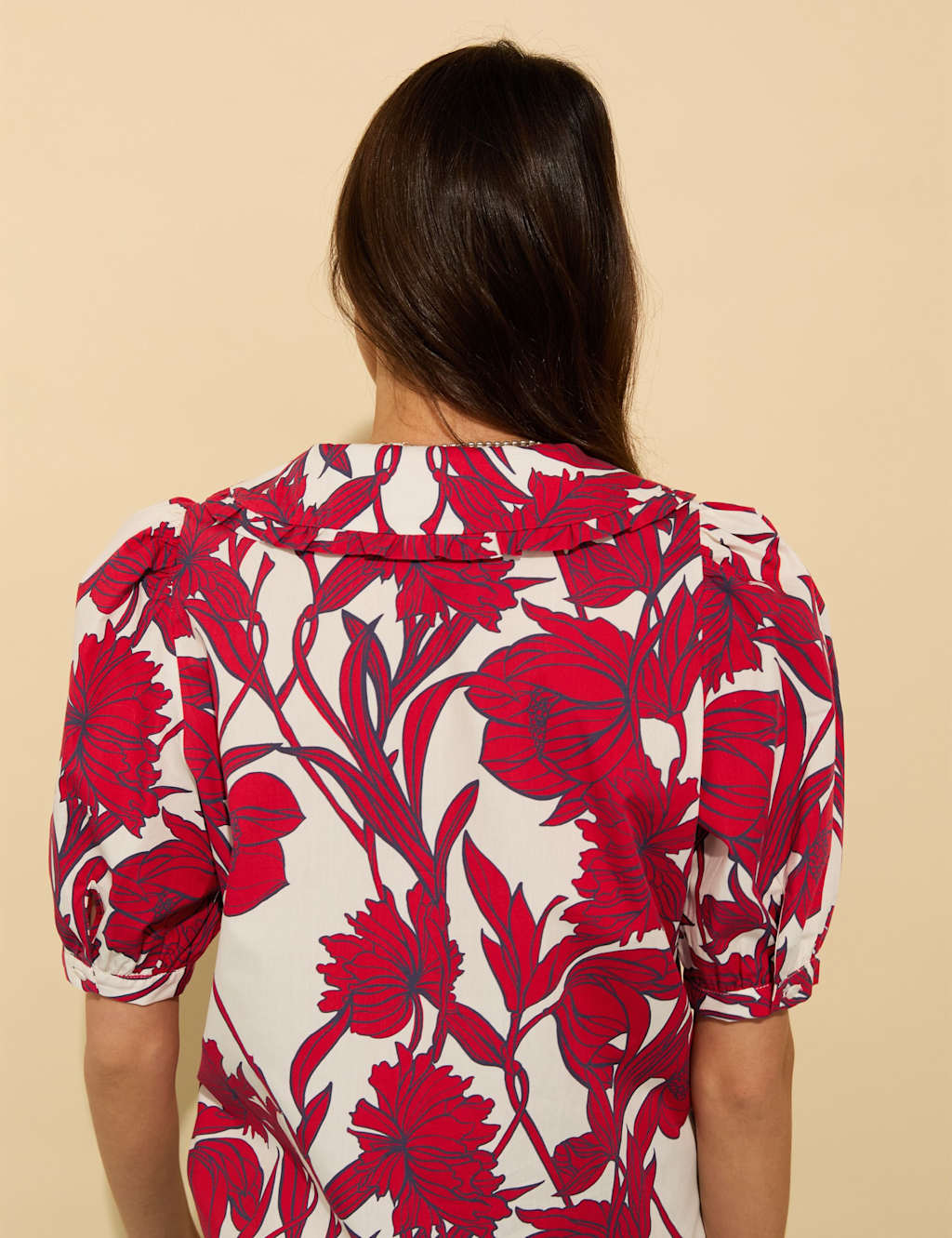 Pure Cotton Floral Collared Puff Sleeve Blouse 3 of 4
