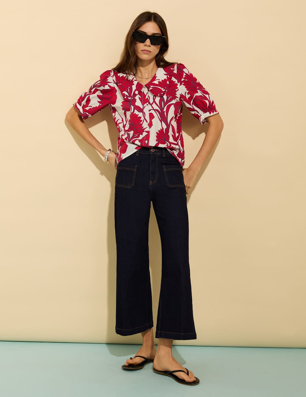 Pure Cotton Floral Collared Puff Sleeve Blouse 4 of 4