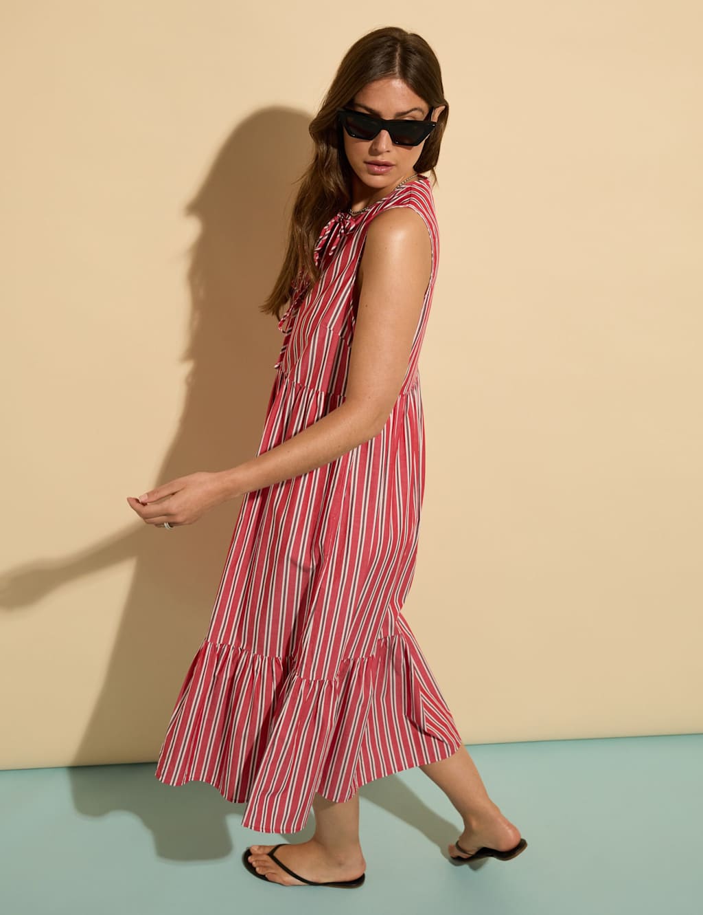 Pure Cotton Striped Midi Tiered Dress 3 of 5