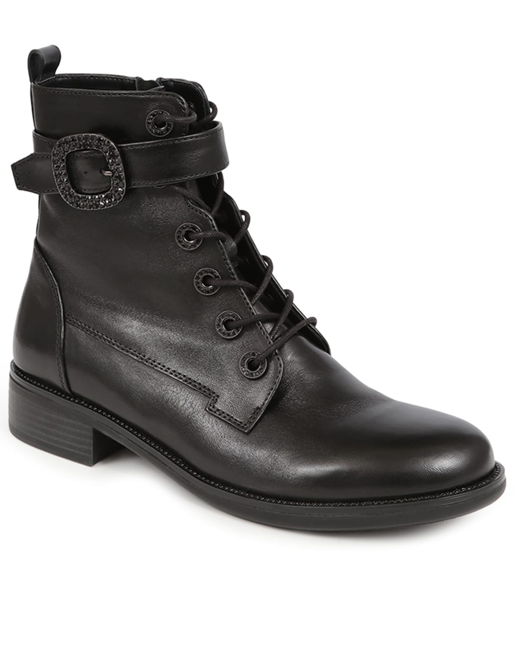 Leather Lace Up Buckle Flat Ankle Boots 5 of 7