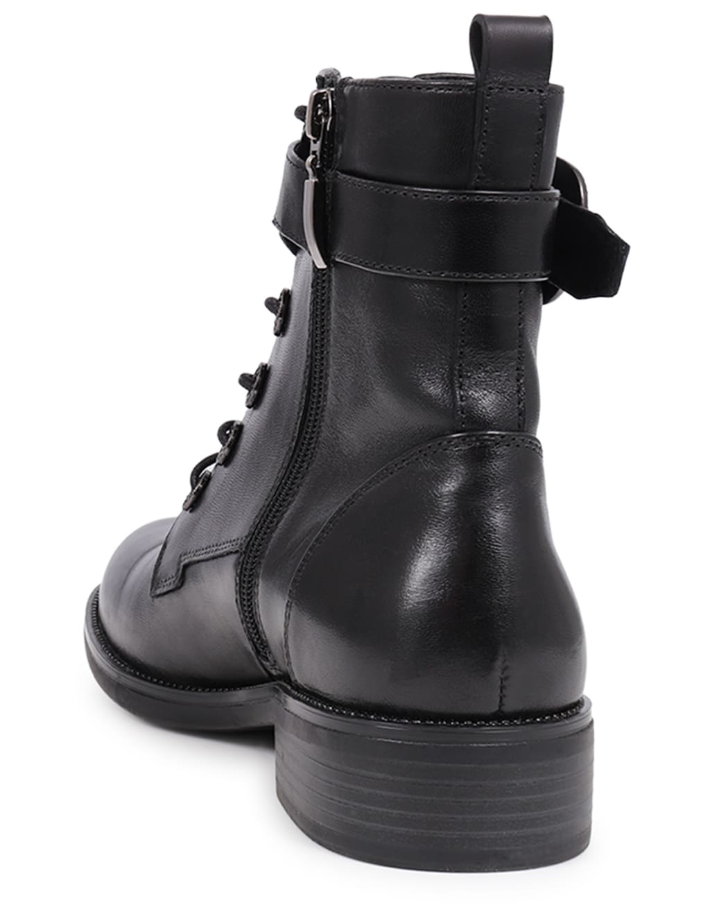Leather Lace Up Buckle Flat Ankle Boots 6 of 7