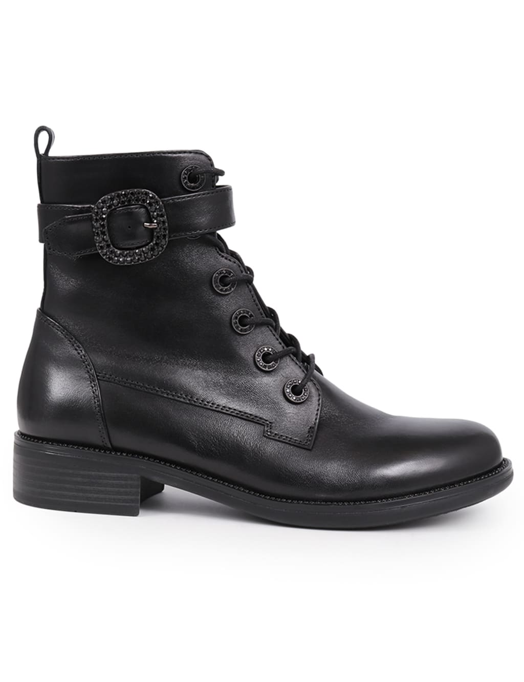 Leather Lace Up Buckle Flat Ankle Boots 2 of 7
