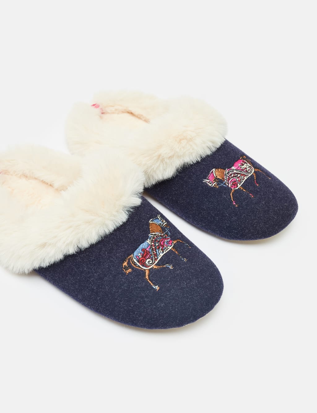 Felt Faux Fur Embroidered Mule Slippers 7 of 7
