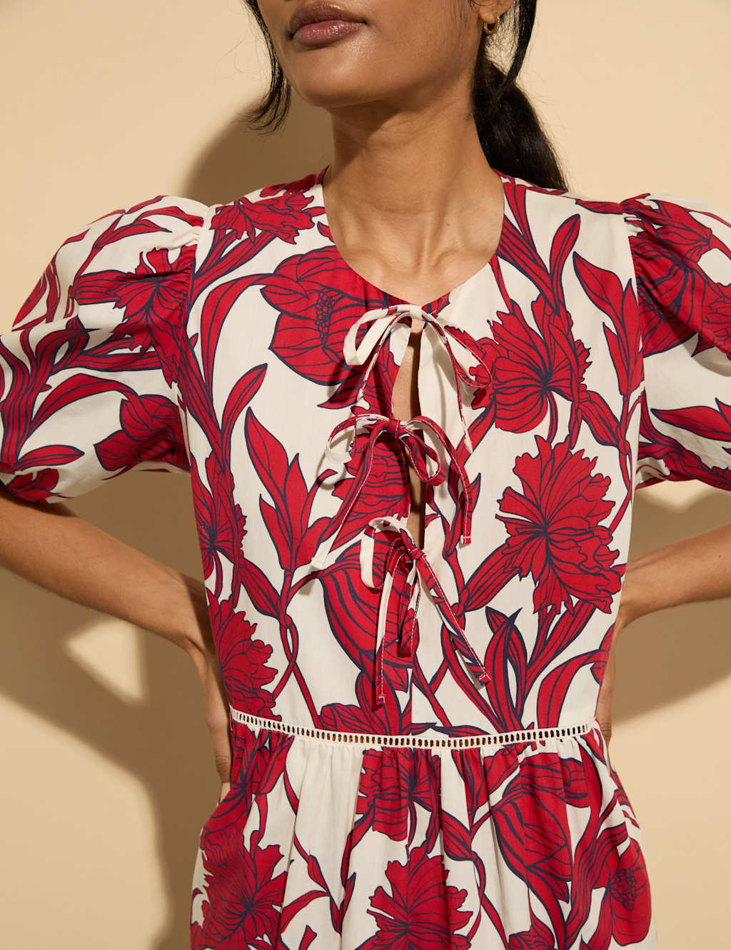 Pure Cotton Floral Tie Detail Midi Dress 4 of 6