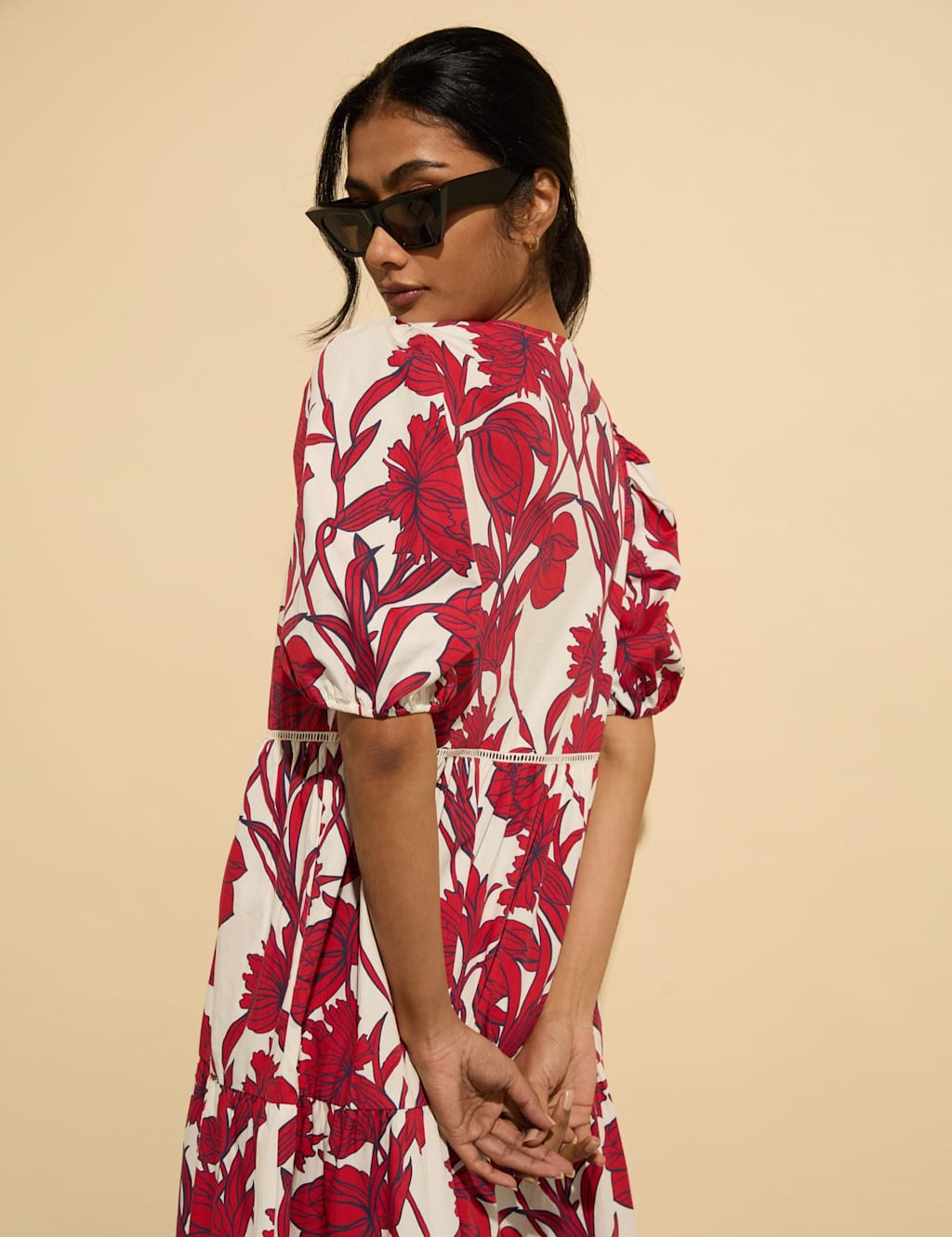 Pure Cotton Floral Tie Detail Midi Dress 5 of 6