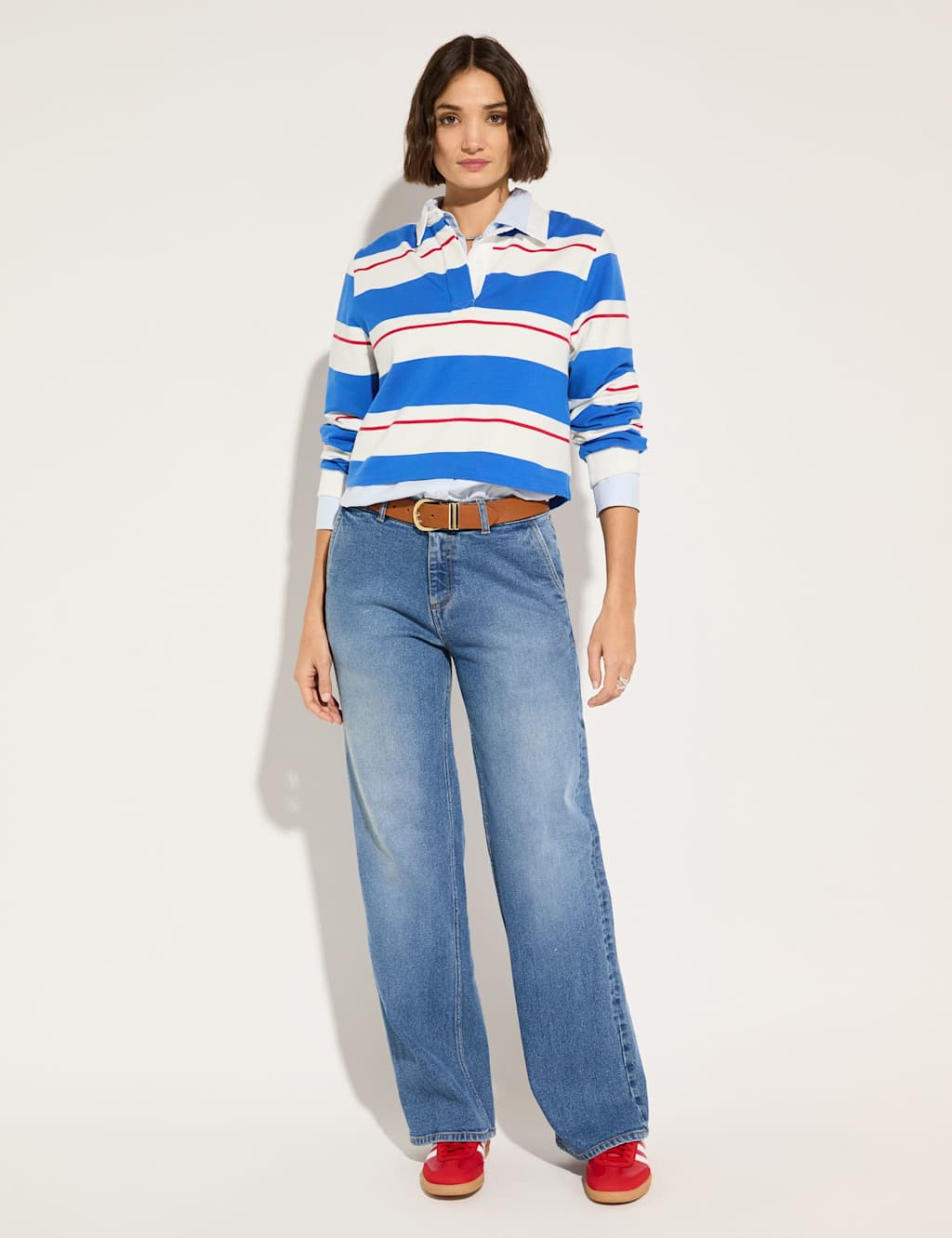 Cotton Rich Colour Block Crop Rugby Top 1 of 4