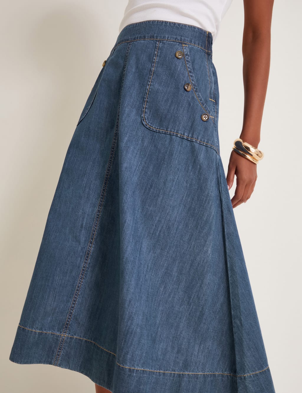 Pure Cotton Denim Midi A-Line Skirt 5 of 5