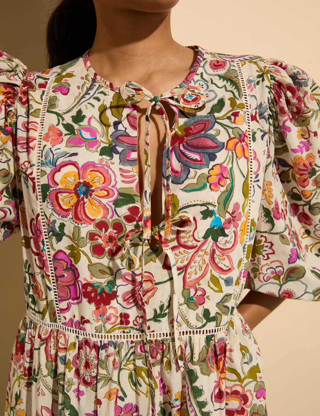 Pure Cotton Floral Midi Tiered Dress 2 of 3