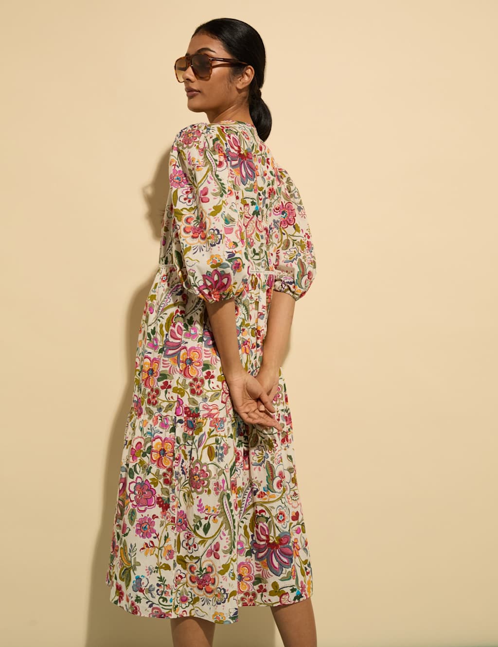 Pure Cotton Floral Midi Tiered Dress 3 of 3