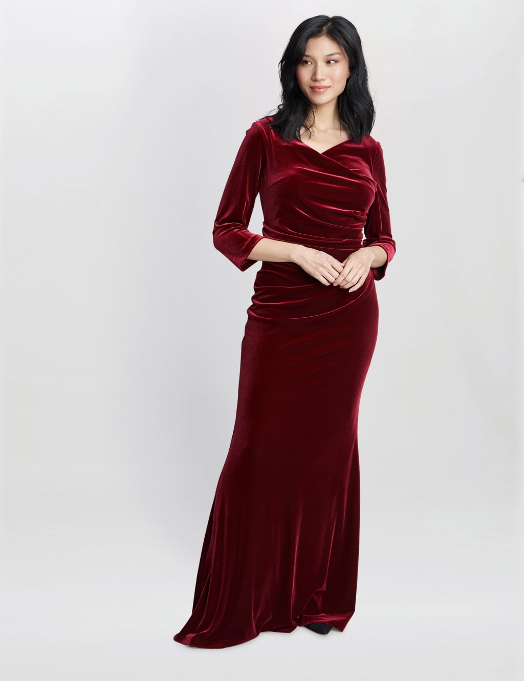 Velvet Cowl Neck Ruched Maxi Column Dress 1 of 6