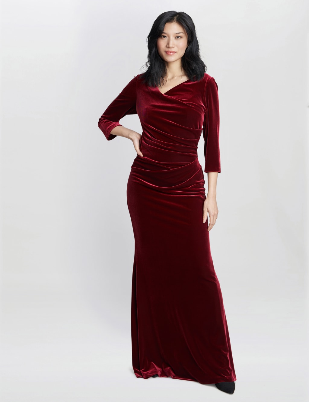 Velvet Cowl Neck Ruched Maxi Column Dress 5 of 6