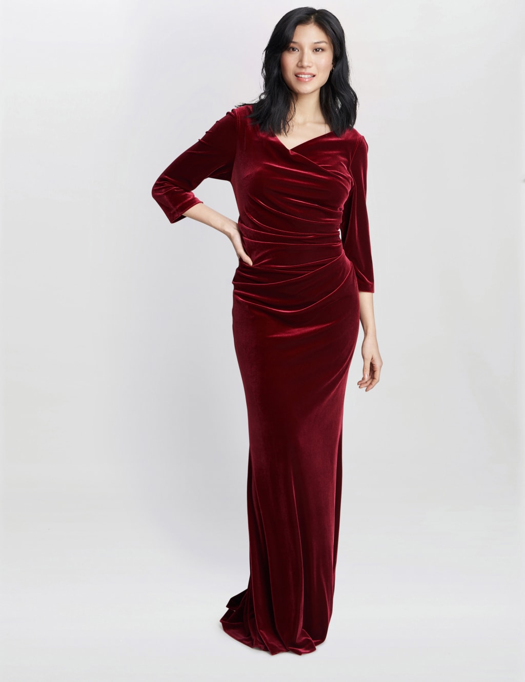 Velvet Cowl Neck Ruched Maxi Column Dress 6 of 6
