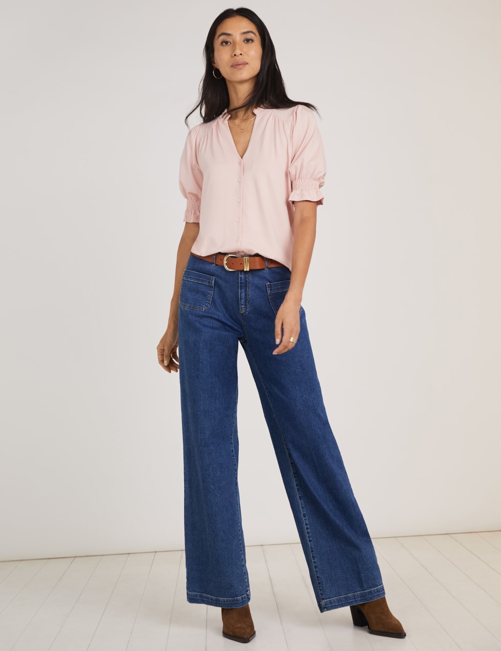 Notch Neck Frill Detail Blouse