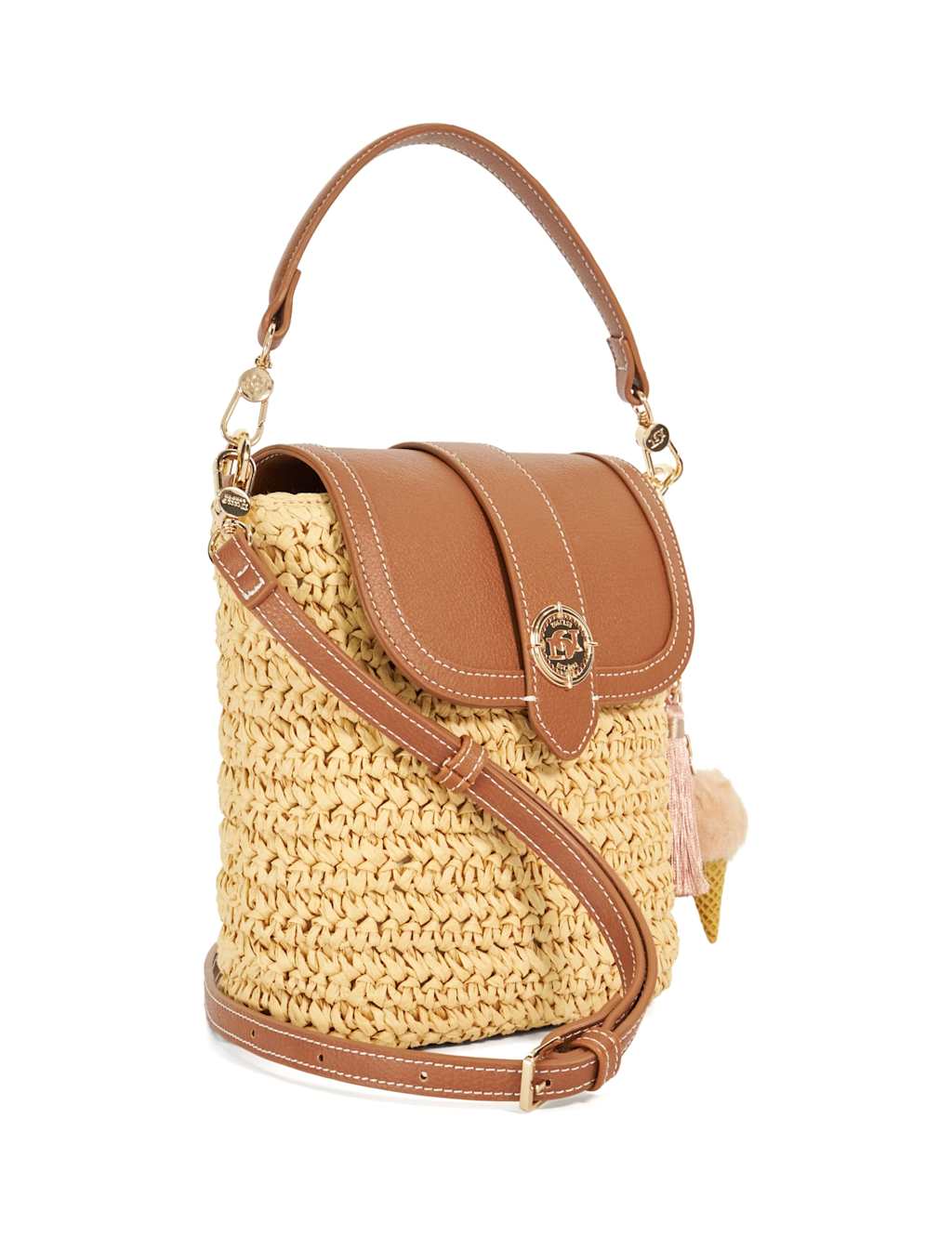 Raffia & Leather Top Handle Cross Body Bag 3 of 6