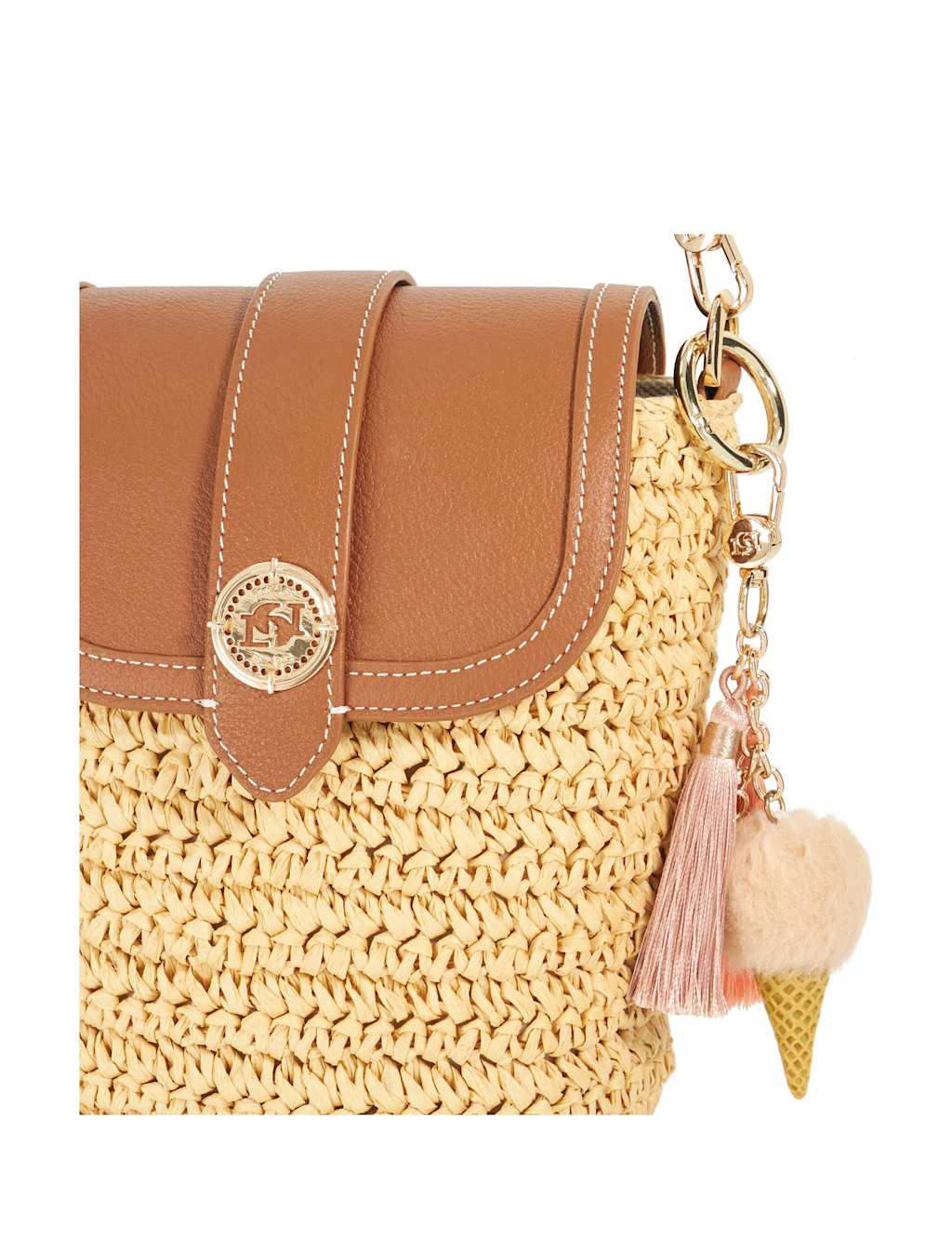 Raffia & Leather Top Handle Cross Body Bag 6 of 6