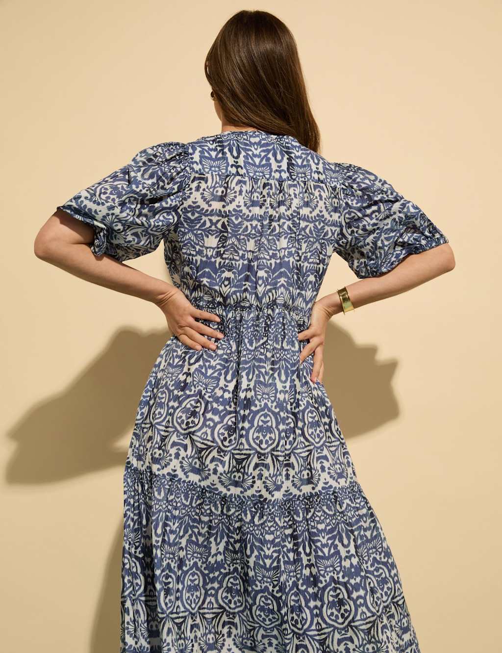 Pure Cotton Geometric Midi Tiered Dress 6 of 7