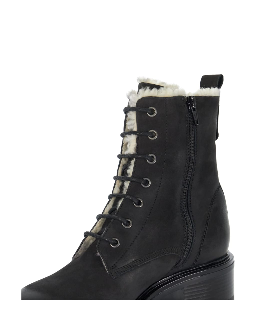 Leather Faux Fur Lining Block Heel Ankle Boots