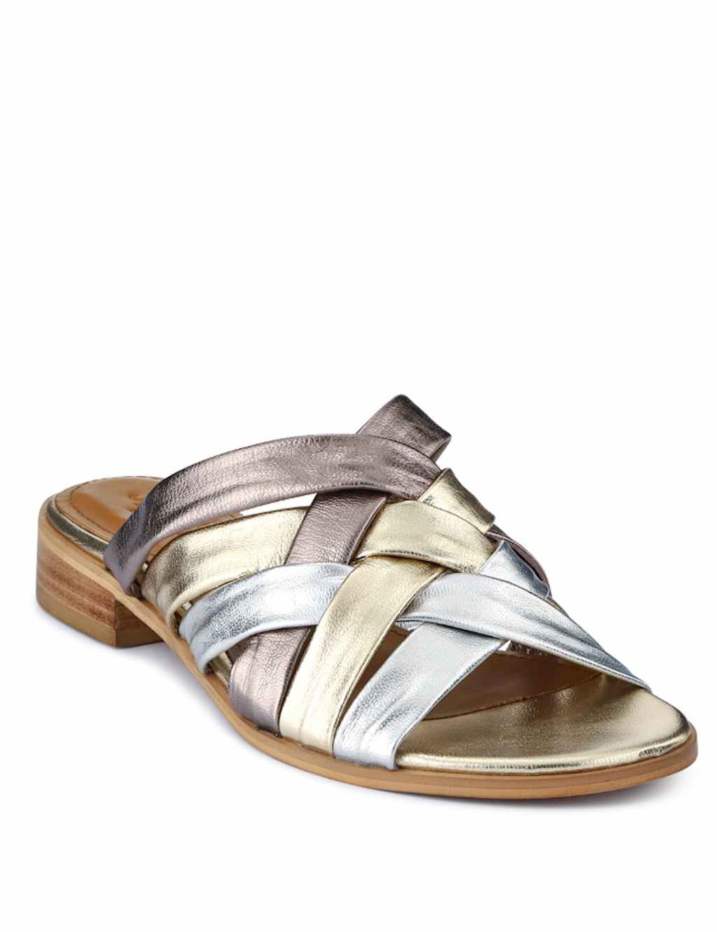 Leather Metallic Crossover Strap Mules 4 of 8