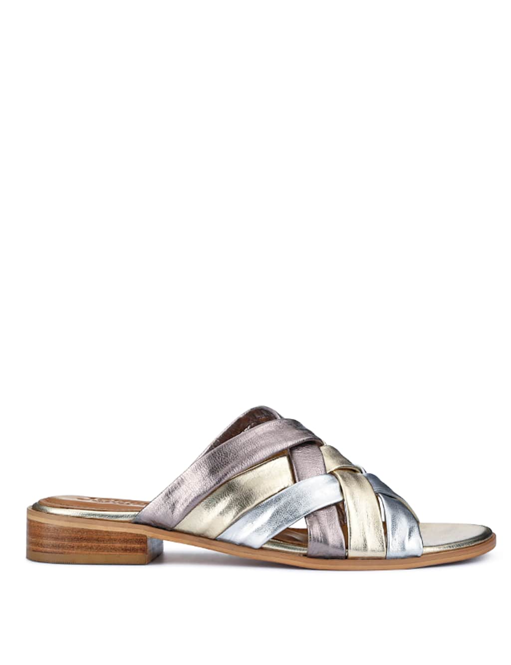 Leather Metallic Crossover Strap Mules 2 of 8