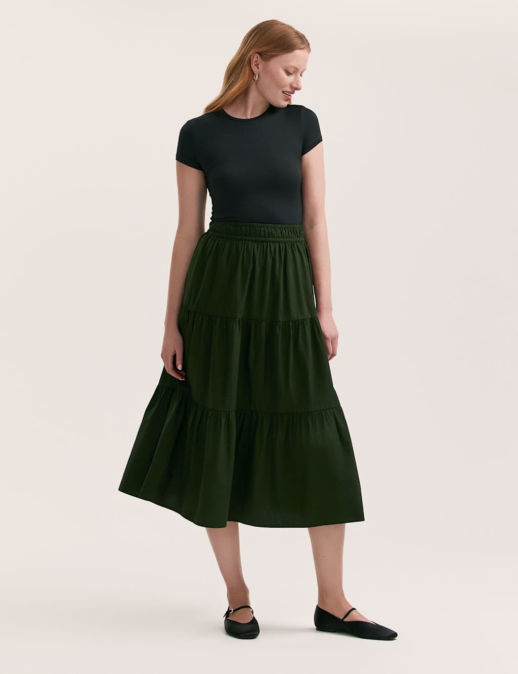 Pure Cotton Midi Tiered Skirt 1 of 4