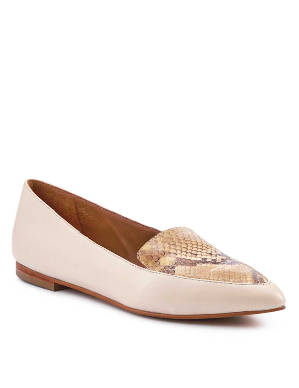 Wide Fit Leather Snake Print Flat Pointed Pumps 5 of 7