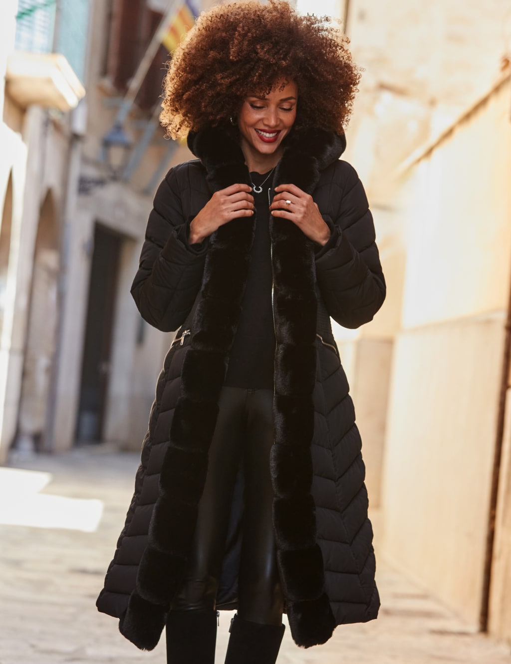 Faux Fur Trim Padded Longline Coat 7 of 7