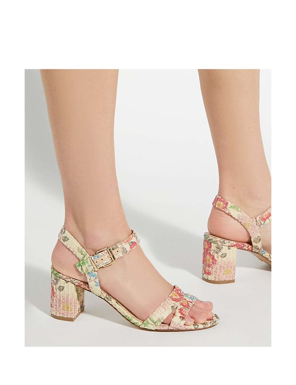Wide Fit Floral Block Heel Round Toe Sandals 2 of 6
