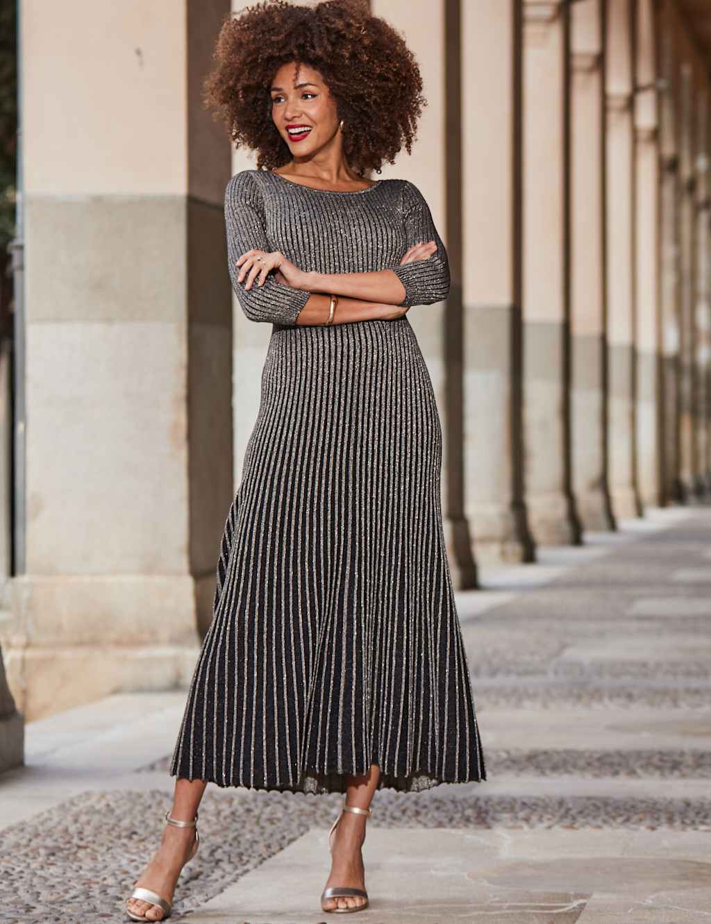 Knitted Sparkly Midi Skater Dress 4 of 7