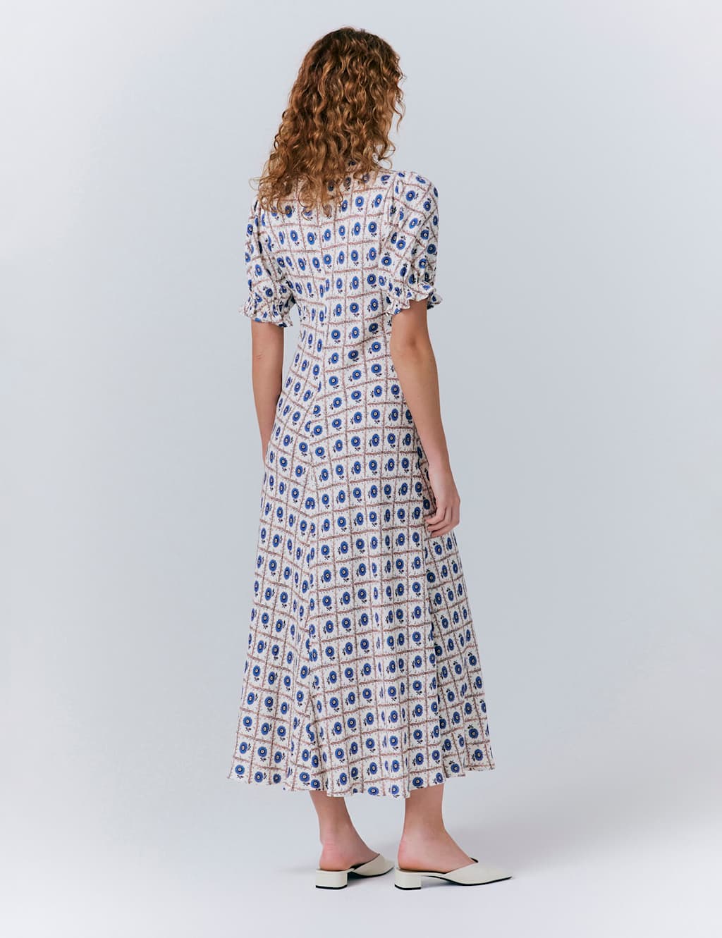 Crepe Floral Tie Neck Midi Smock Dress 2 of 5