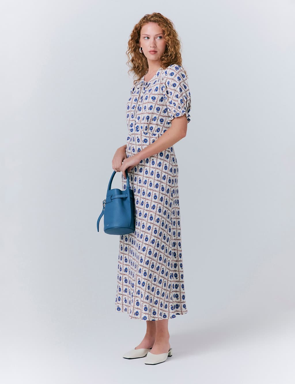 Crepe Floral Tie Neck Midi Smock Dress 4 of 5
