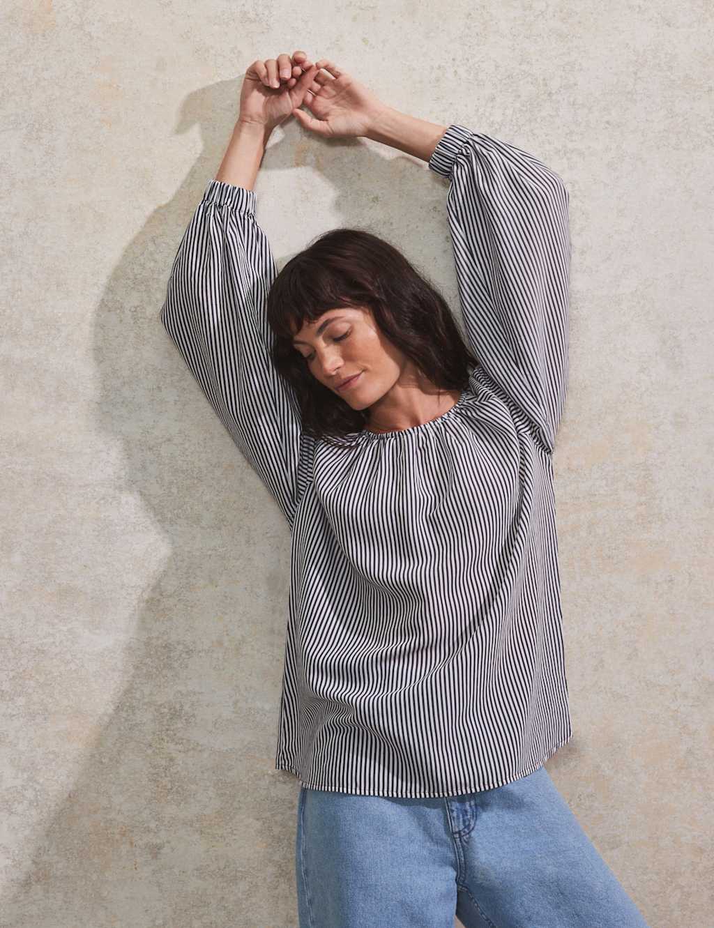 Striped Crew Neck Relaxed Blouse 2 of 5